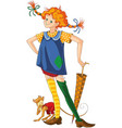 pippi longstocking with pet monkey cartoon vector image
