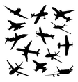 big collection of different airplane silhouettes vector image