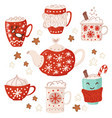 christmas teapot and cup holiday collection hand vector image