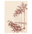 palm trees road cars parked under trees sea vector image