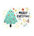 merry christmas card with a cute tree funny vector image