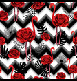 trendy zigzag lines print embroidered red roses vector image vector image