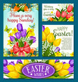 easter holidays banner template set with flowers vector image vector image