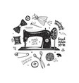 hand drawn set with sewing and knitting tools vector image