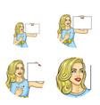 girl holding blank paper pointing vector image