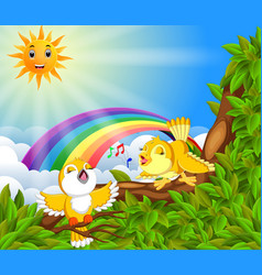 Nature rainbow view with the cloud board blank Vector Image
