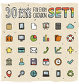 30 colorful doodle icons set 1 vector image vector image