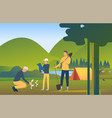 people holding spades and planting trees in wild vector image