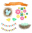 easter set eggs in nest birds and flowers vector image