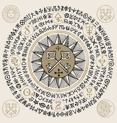 Banner with keys and crown in an octagonal star Vector Image