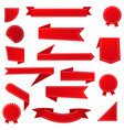 red ribbon banner set promotional labels flat vector image