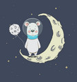 cute polar bear on crescent moon vector image