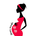 silhouette enceinte woman with two hearts vector image