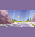 car road rocks and green fields in rain vector image