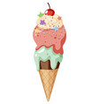 Ice cream wafer cone with toppings Royalty Free Vector Image