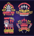 set happy chinese new year neon greetings card vector image