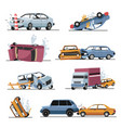 car crash and damaged vehicles road accident vector image vector image