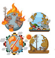 set of earth with global warming crisis vector image vector image