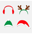 christmas hat set antlers of a deer red headphones vector image