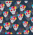 human skull and flower wreath seamless pattern vector image