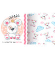 bear with heart - seamless pattern vector image vector image