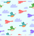 seamless pattern with cartoon birds and clouds vector image vector image