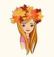 pretty girl wearing crown fallen leaves vector image vector image