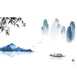 orienta landscape with bamboo fishing boats vector image