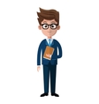 cartoon business man glasses folder suit style vector image