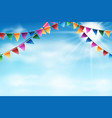 celebrate banner on sunny blue sky with clouds vector image