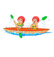 boy and girl paddling with canoe vector image