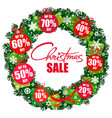 christmas sale poster wreath with discount tags vector image vector image