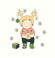 cute character with tea and gift vector image