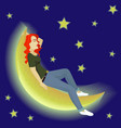 girl on the moon with sky background vector image