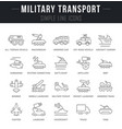set line icons military transport vector image