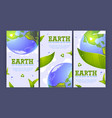 save planet posters with earth and green leaves vector image