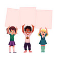 three kids holding blank empty posters boards vector image