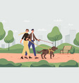 blind couple with guide dog walking in the park vector image vector image