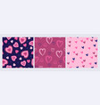 set of seamless patterns with hearts in blue vector image