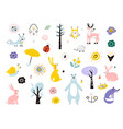 forest spring animals in children s style spring vector image