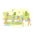gardening workers planting flowers in flowerbed vector image