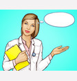 doctor with stethoscope and book welcoming vector image vector image