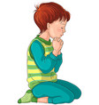 boy kneeling down in prayer with her hands folded vector image