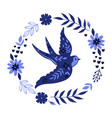 round composition with a swallow and flowers vector image