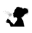 silhouette of a young girl blowing dandelion vector image