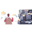 overworked businessman searching documents vector image