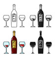 bottle of red wine with glasses icon in cartoon vector image