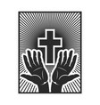 hands with shining holy cross design element vector image vector image