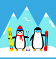 cartoon penguins snowboarder and skier vector image vector image