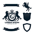 letter g retro crest with shield and two horses vector image